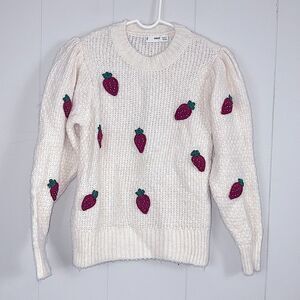 MNG Mango Strawberry Embroidered Knit Sweater Size XS Winter Soft Casual